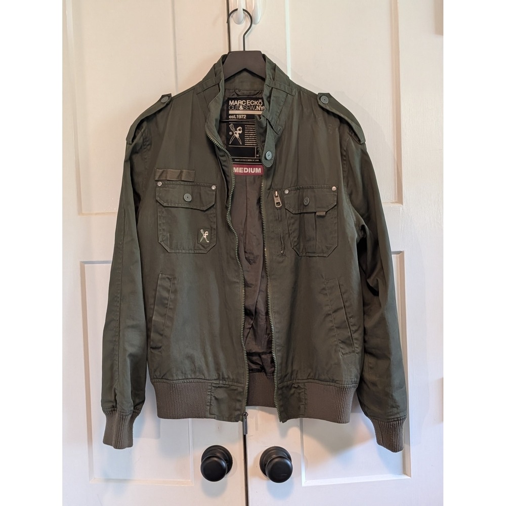 Marc Ecko Cut & Sew NYC Men's Medium Olive Military Utility Field Jacket Zip